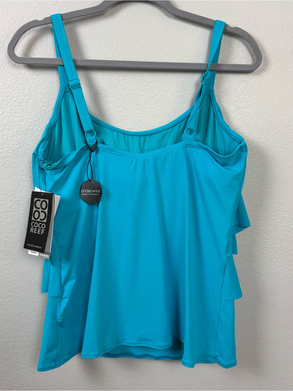 Coco Reef Sz 38DD tiered tankini top Swimsuit Blue floral embroidery - *DEFECT* - Picture 3 of 10